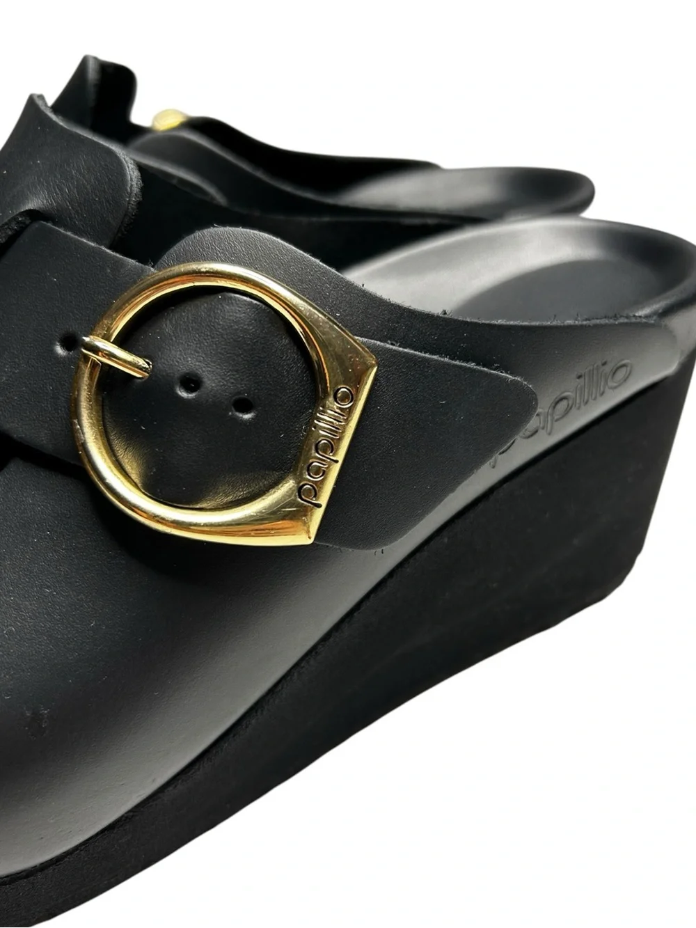 Birkenstock Fanny Ring Buckle Black Leather Platform Clogs EU 37 Medium / Narrow - Picture 9 of 12